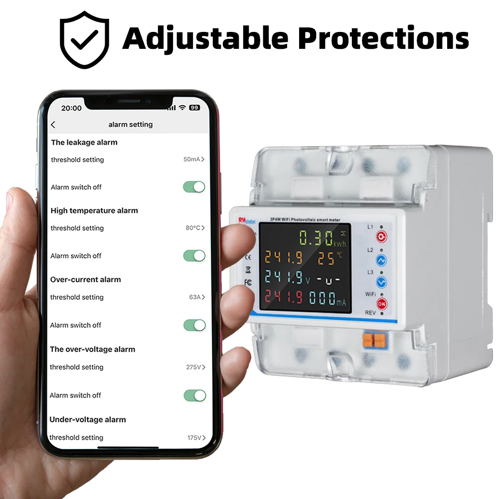 RMshebei 3P 100A Tuya WiFi Smart Bi-Directional Energy Power kWh Meter Leakage Over Under Voltage Protector Relay Switch Current-3