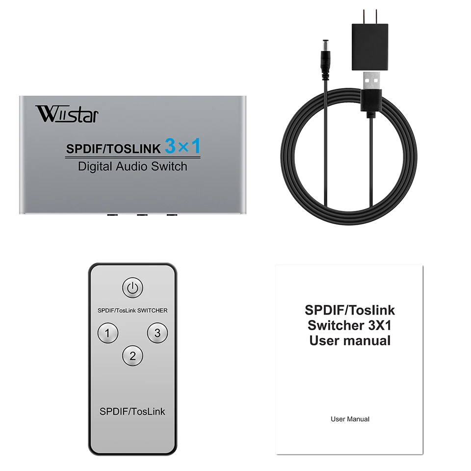 Wiistar 3 Port Optical Switcher with 3 way Spdif Toslink Optical Digital Audio Splitter 3 In 1 Out With IR Remote Control-6