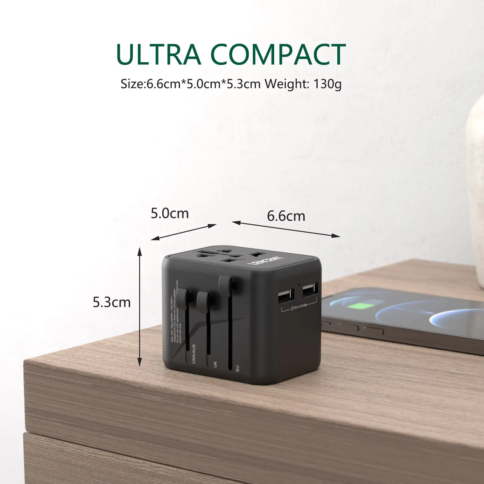 LENCENT International Travel Adapter with 2 USB Ports All-in-One Travel Charger Power Adapter EU/UK/USA/AUS Plug for Travel-6