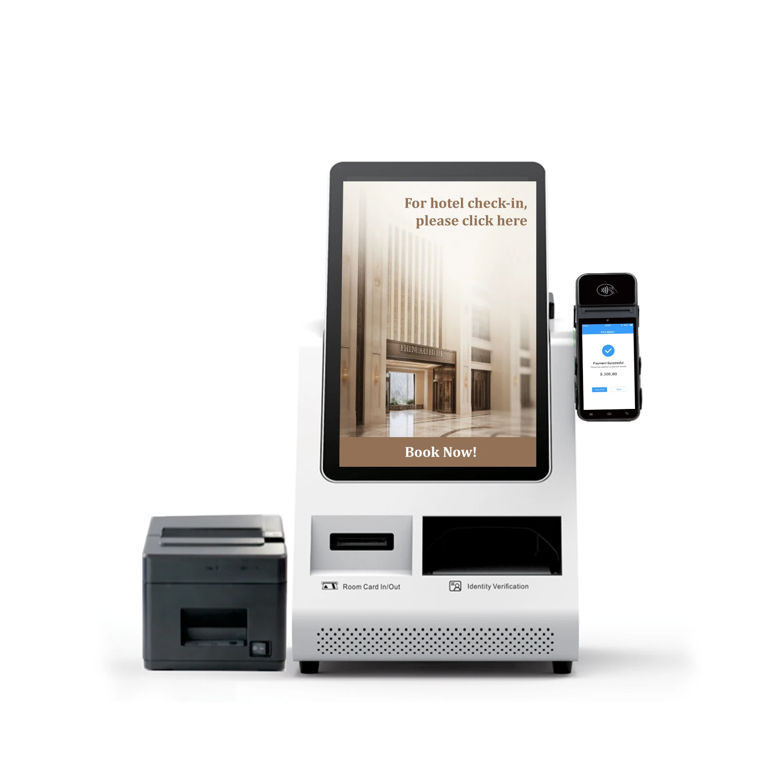 Hotel Desktop Self Check in Kiosk Android Pos Payment Kiosk Touch Screen Self Service Kiosk With Passport Scanner Card Dispenser-2