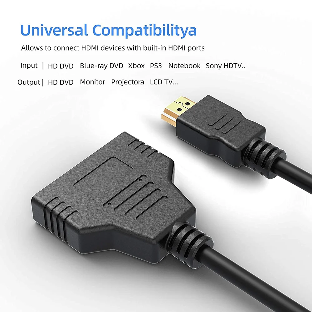 HDMI Splitter Cable Male 1080P To Dual HDMI Female 1 To 2 Way HDMI Splitter Adapter Cable, Support Two TVs At The Same Time-2