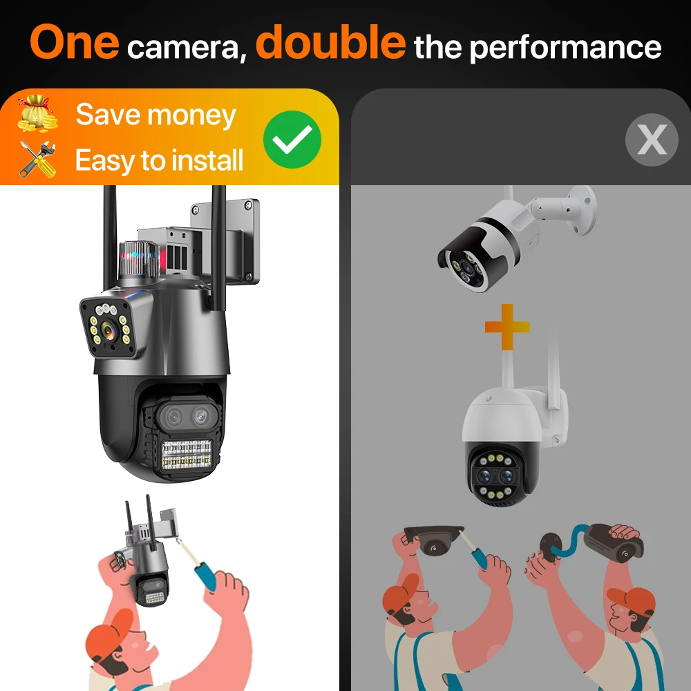 9MP Three Lens WIFI IP Camera 4K HD Dual Screen PTZ Camera Auto Tracking Security CCTV Camera 4MP P2P Video Surveillance iCSee-4