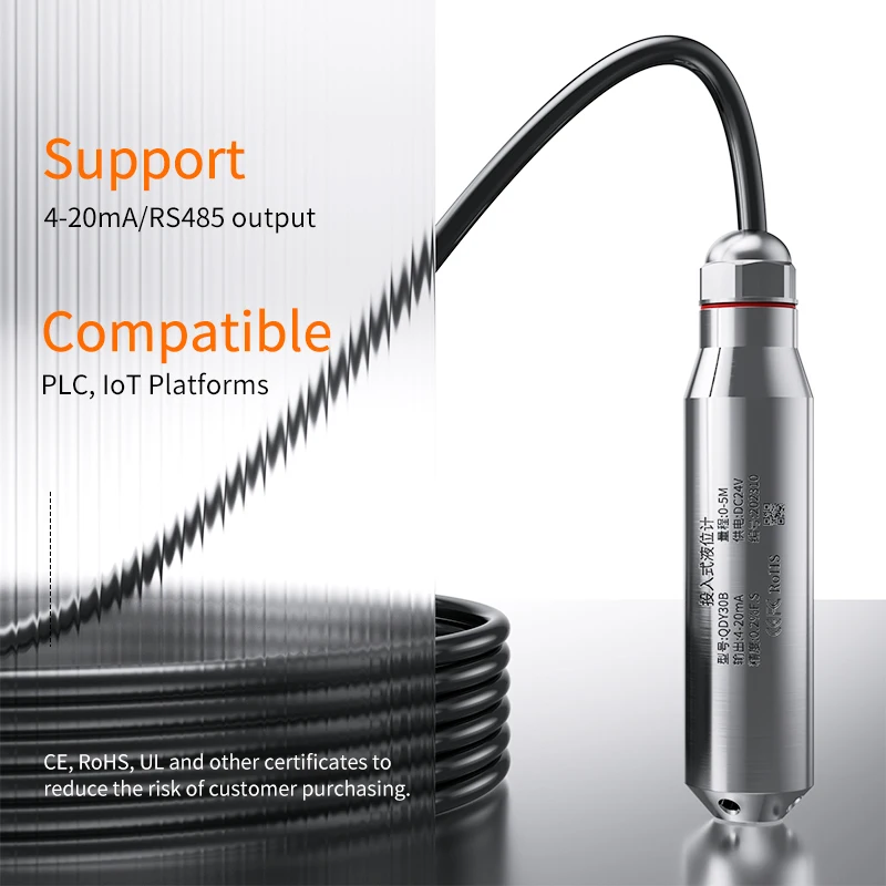 Water Level Sensor 4-20mA Liquid Level Sensor 0-5m 0-10V RS485 Water Liquid Level Transducer Submersible Water Level Transmitter-6