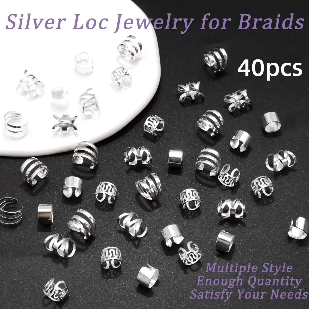 40PCS Hair Jewelry for Braids  Hair Cuffs Multi Style Rings Adjustable Hair Beads for Braid Loc Dreadlock Accessories-3