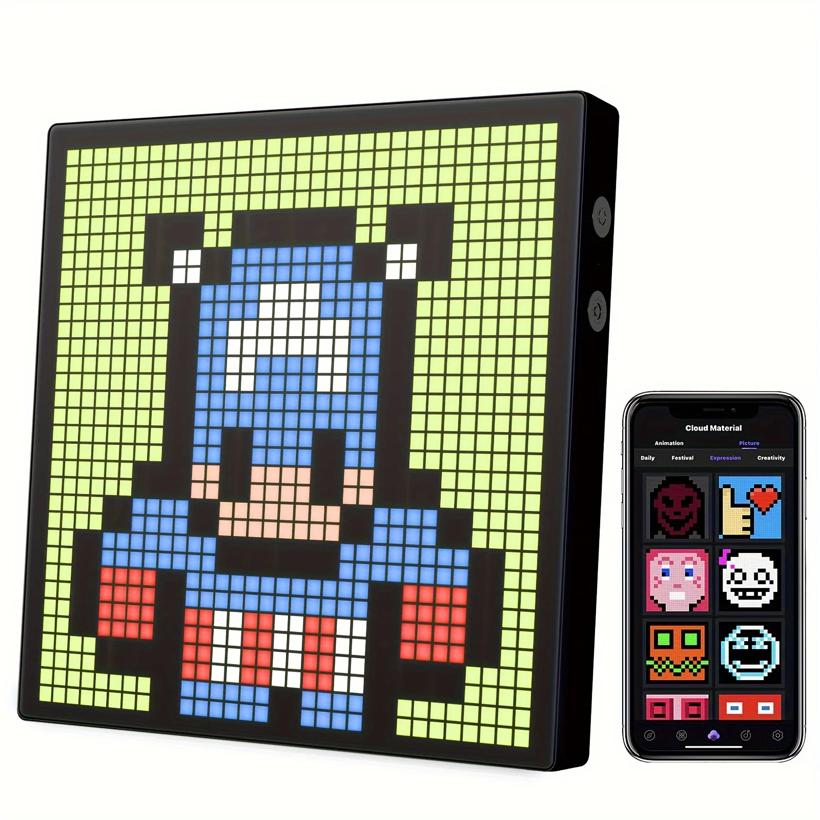 LED Pixel Display, 32x32 Programmable Pixel Art Display With APP Control, Creative Animations, Fun Text And Digital Clock, Gamin-2