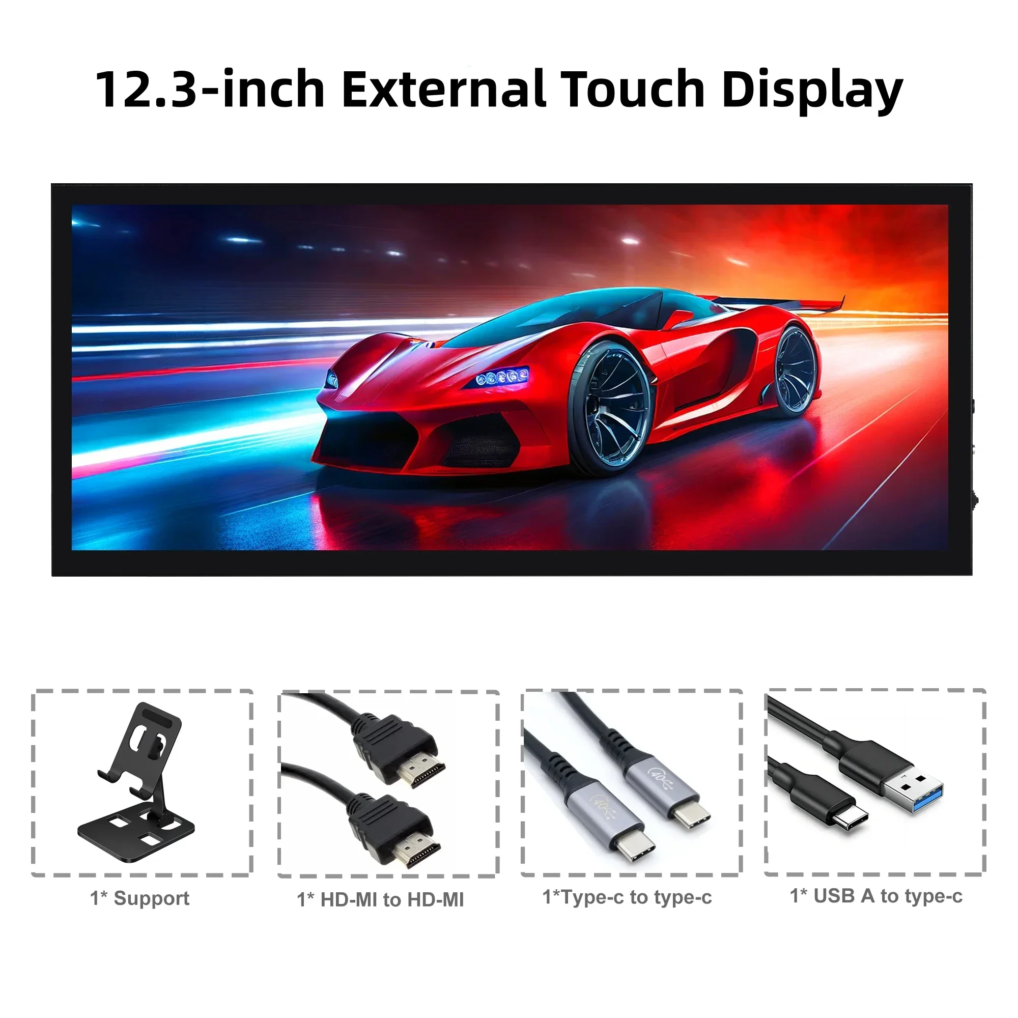 Wisecoco12.3/14.5'' 2560x720 Stretched Bar Screen Pc monitor HDMI Touch Portable Gaming Monitor for PC Laptop Raspberry Pi 5/4/3-6