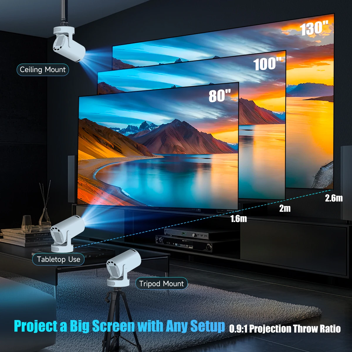 Magcubic HY300 Pro + Projector 4K 720P With 5W Speaker Android 11 8000 Lumens WiFi 6 BT5.4 Outdoor Video Home Theater Projector-5