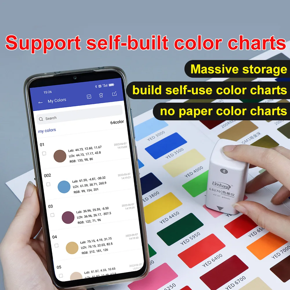 Pocket Colorimeter Digital PantoneC/U/TPG Color Reader Bluetooth CMYK CIE LAB RGB Color Meter Best Price for Ink 45/0 LS170-2