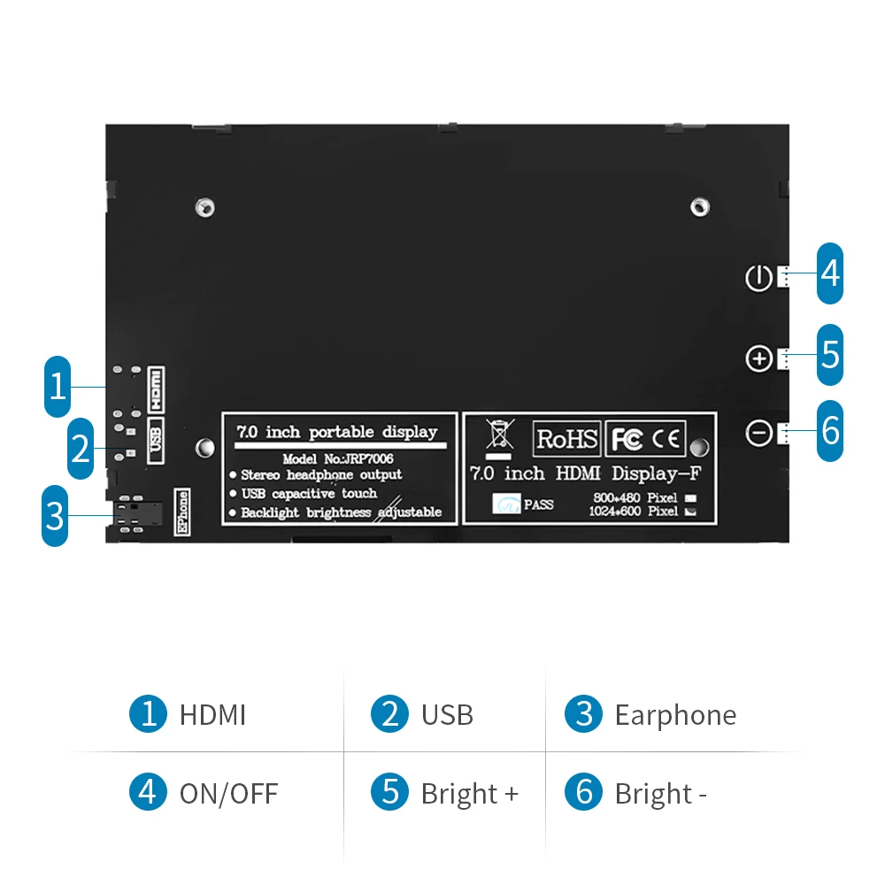 7 Inch LCD IPS Display HDMI-compatible Touch Screen With Case 1024x600 Resolution  for Raspberry Pi 3 Pi4 PC Portable Monitor-2