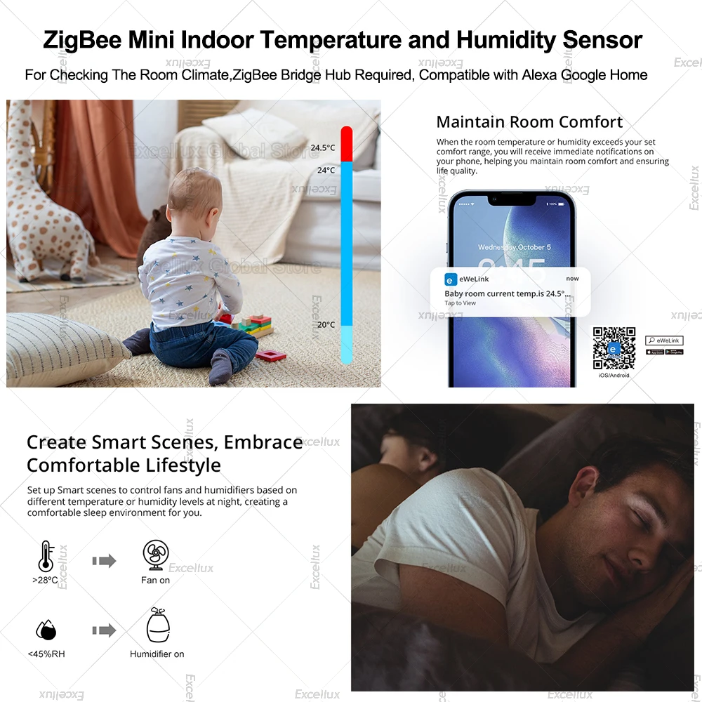 EWelink Smart Zigbee Temperature Humidity Sensor App Control Indoor Thermometer Monitor Home Automation Works With Alexa Google-6