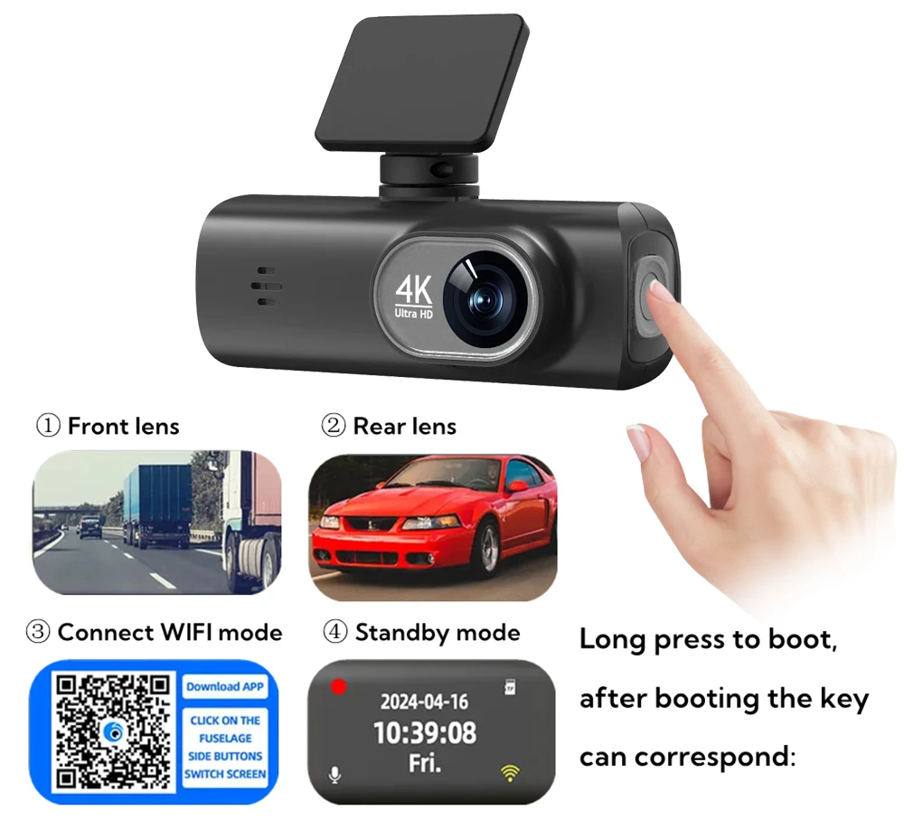 UHD 4K Dash Cam Dual Lens Driving Recorder Car DVR 1080P Rear Lens Camera Built-In WiFi GPS 24-Hour Parking Monitoring Black Box-6