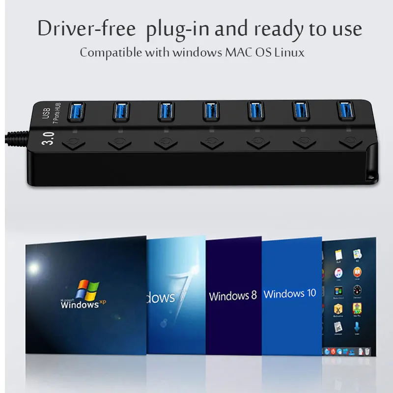 USB 3.0 Power Adapter 4/7 Port Multi USB Splitter Hub USB Hub 2.0 USB Multiple Expander Switch 30CM Cable Hub Docking Stations-5