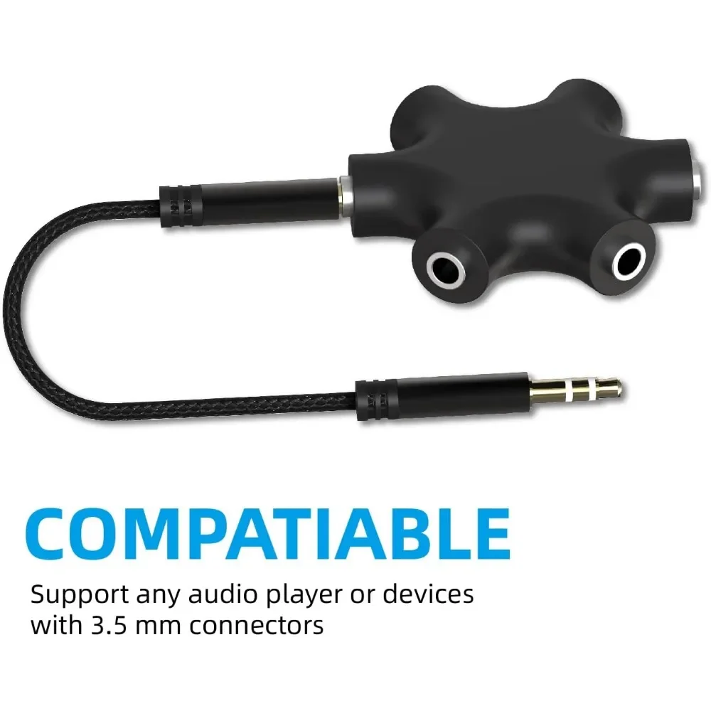 2PC Multi Headphone Audio Splitter 3.5mm 5-Jack Female Connector Adapter with 3.5mm Stereo Cable 20cm Digital Audio Video Cables-4
