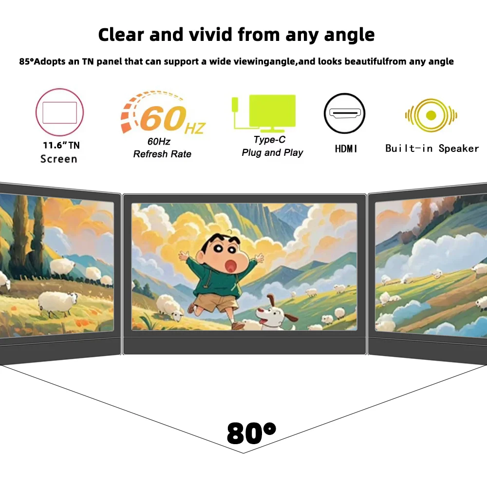 Protable Monitor 11.6/13.3 Inch 1366x768 60Hz Secondary Monitor With Hidden Bracket Compatible HDMI for Laptop Computer Display-4