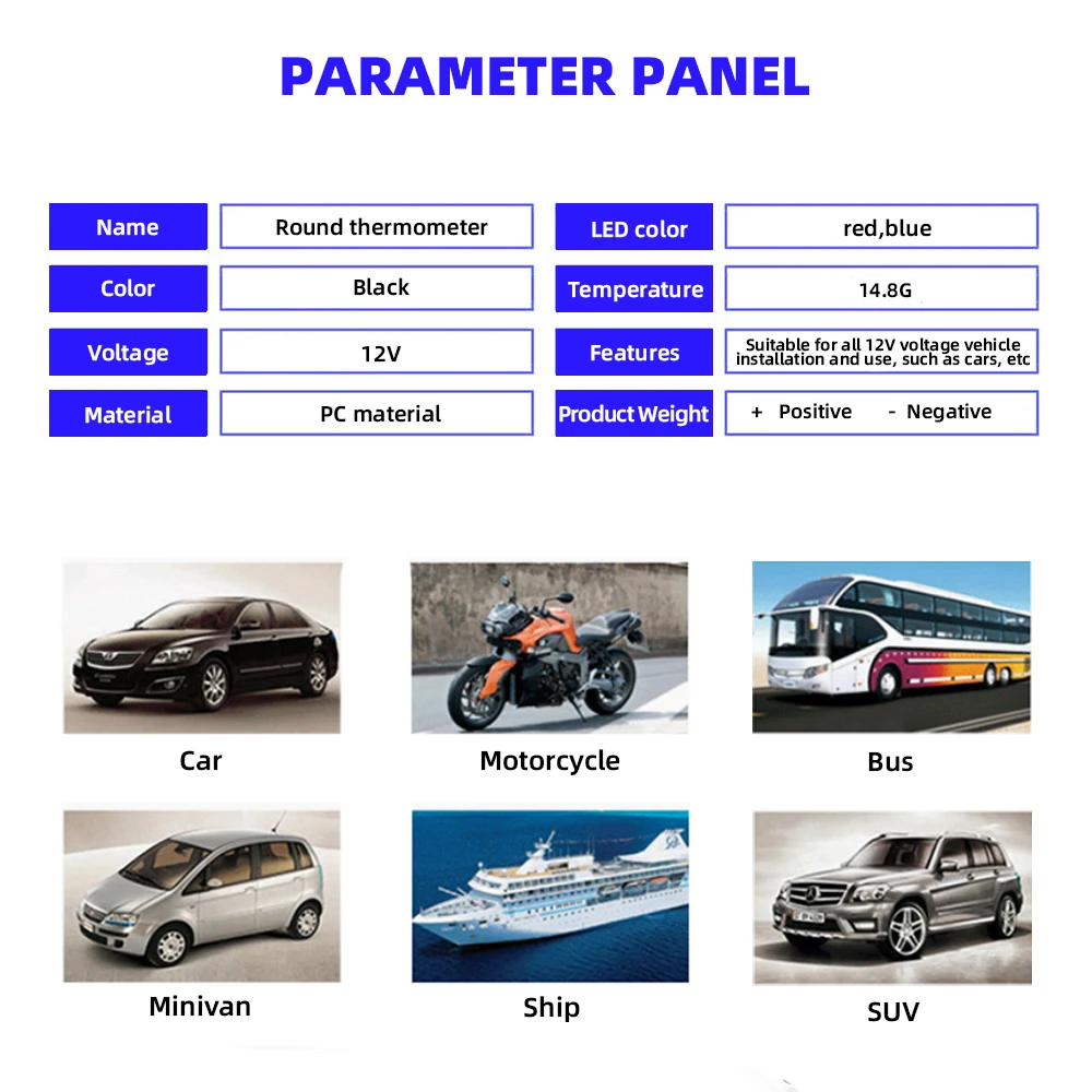 Car Round Temperature Voltmeter 12-24V Auto Voltage Meter Display Digital Measurement for Car Motorcycle Boat Thermometer-4