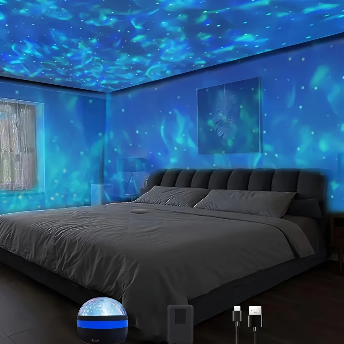 1pc LED Galaxy Star Projector Light,USB Powered,Water ripple Wave,Remote Controlled Bedroom Night Lamp,For Party,Home Theater-2