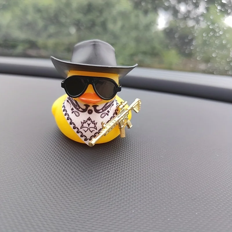1PC Cute Black Hat Scarf Yellow Duck Car Accessories, Car Decorations, Novice Driver Gifts, Festival Gifts-4