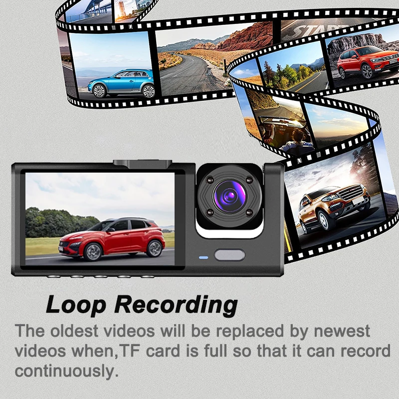 1080P Car Dvr 3 Camra Dash Cam for Cars Camera for Vehicle Recorder Video Front and Rear Camera W/ IR Night Vision Dashcam-5