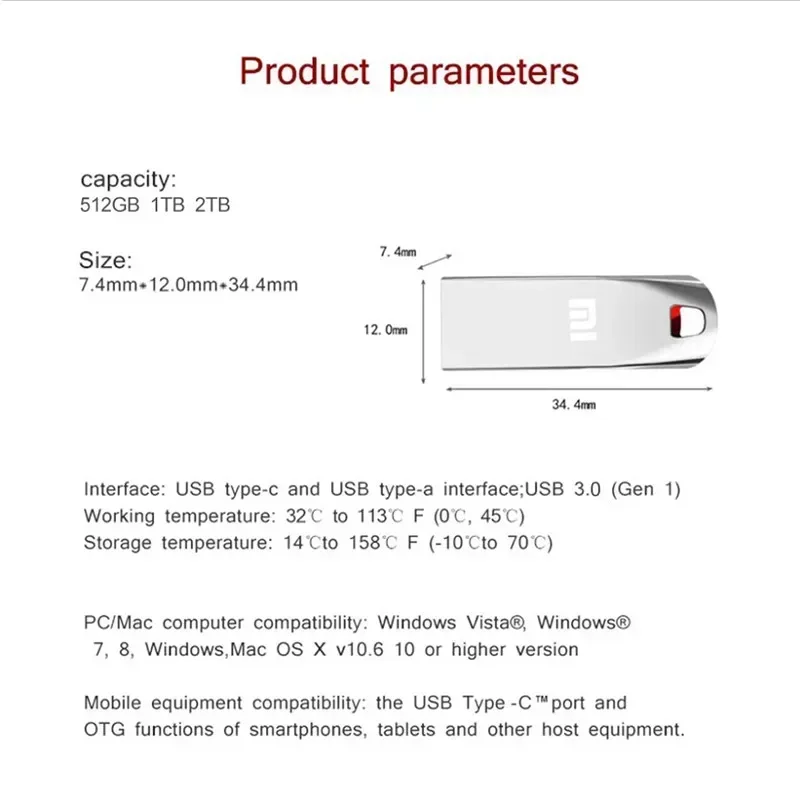 Xiaomi 2TB Metal Usb 3.0 Flash Drives High Speed Pendrive 1TB 512GB Usb Drive Portable SSD Memoria Usb Flash Disk TYPE-C Adapter-6
