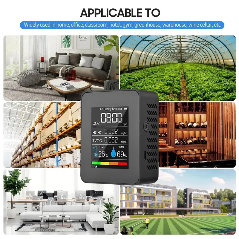 Multifunctional 5in1 CO2 Meter Digital Temperature Humidity Tester Carbon Dioxide TVOC HCHO Detector Air quality Monitor-6