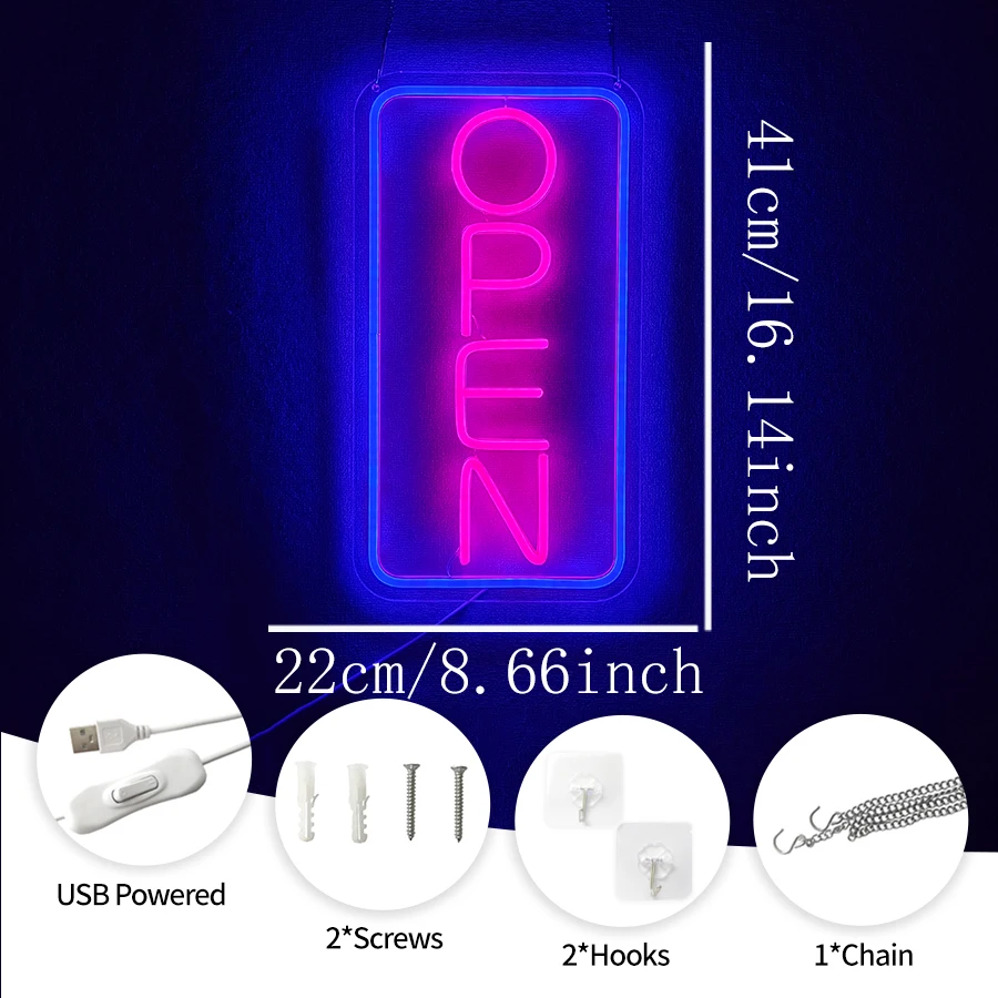 Open Neon  Sign For Business, Business Store,Front Window,  Glass Door, Retail Shop, Store, Bar, Salon, Restaurant Decor,USB-2