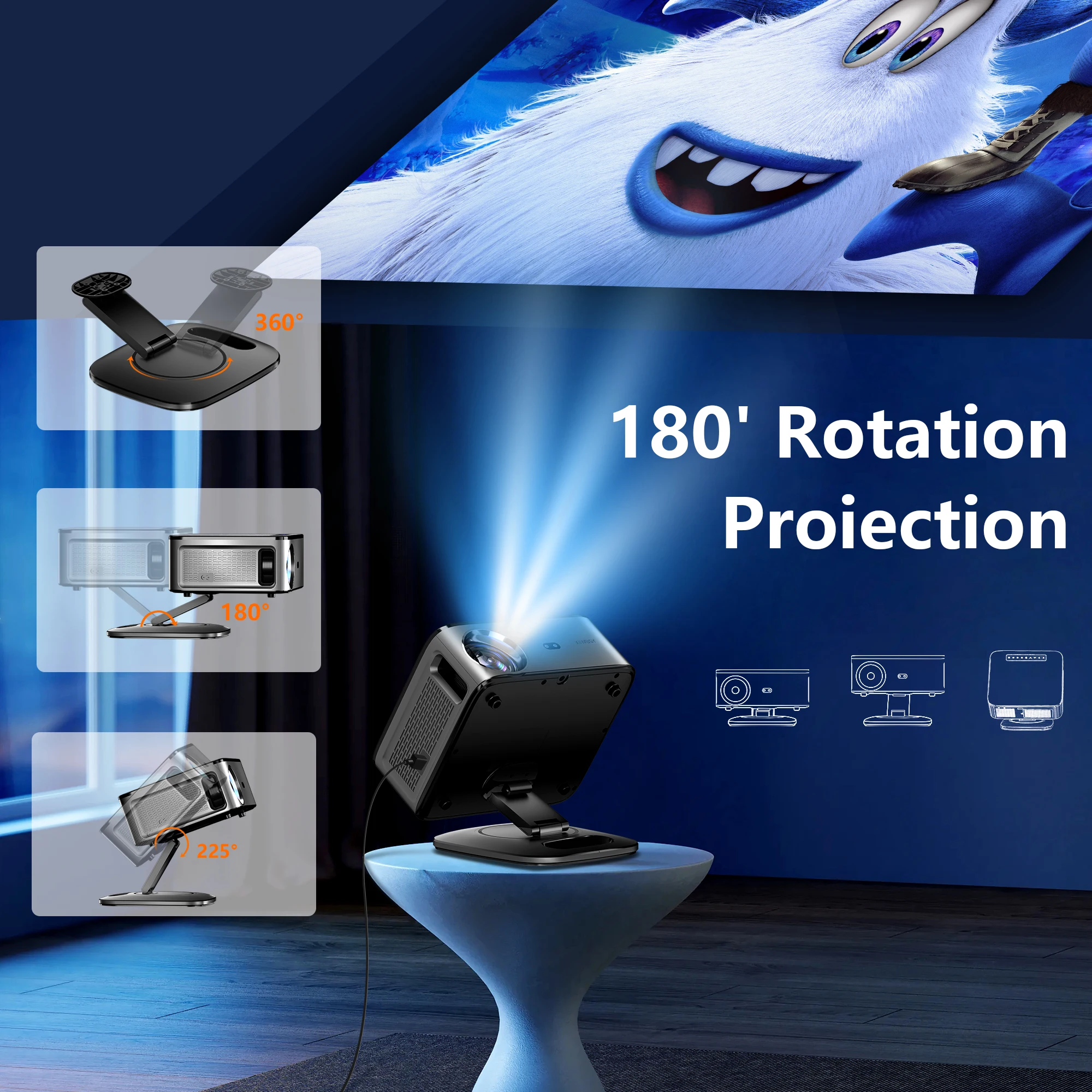XIWBSY 40000Lumens Portable Projector 4K Android 12.0 Daylight Projector 64G 8K Video Home Theater AutoFocus Smart Proyector-3