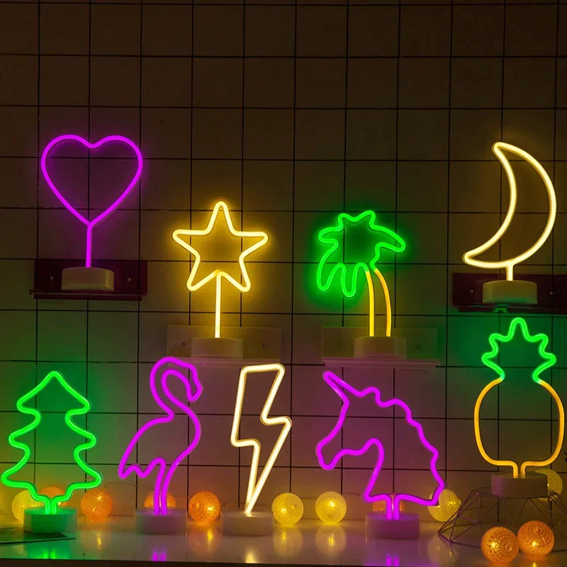 Neon Sign USB LED Decoration Unicorn Flamingo Lamp Moon Rainbow For Home Kid Room Bedside Night Light Decor Light For Christmas-5