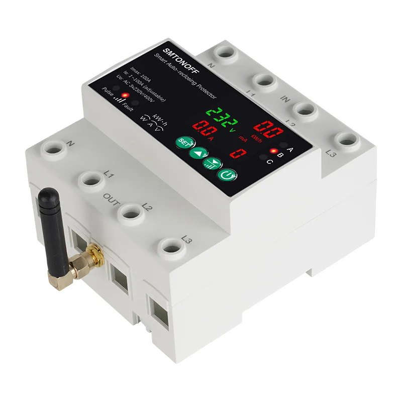 Tuya WiFi Three Phase 4P 100A Auto-Reclosing Over Under Voltage Protector Prepaid Meter Timer Switch Voice Remote Control-3