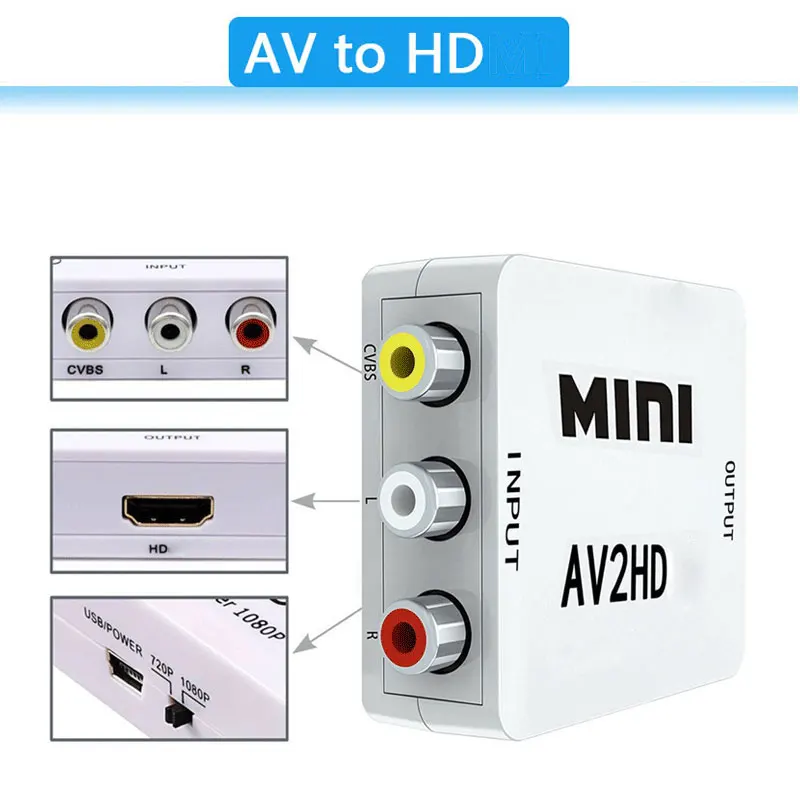 1080P RCA AV To HDMI-compatible HD to AV Composite Adapter Converter AV2HD Audio Video Cable CVBS AV Adapter with USB Cable-5