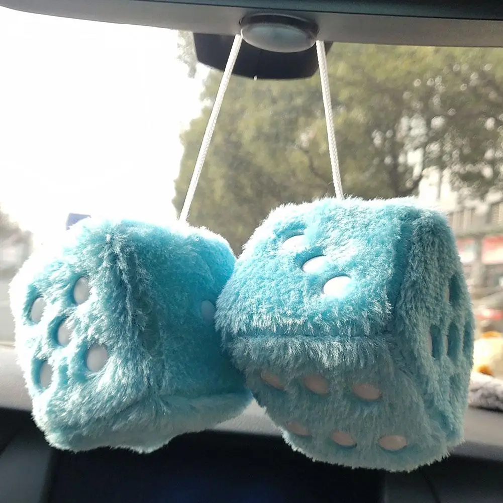 Long Hair Hot Stamping Dot Dice Plush Toy Cube Pendant Car Ornament Sieve Anime Car Decoration Accessories-5