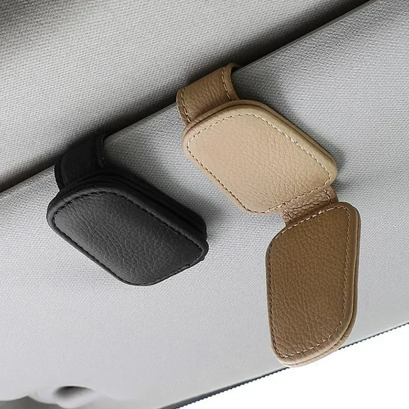 1Pcs Sunglasses Holder Is Suitable for Car Sunshades Magnetic Leather Sunglasses Clip and Ticket Clip Car Sunshade Accessories-2