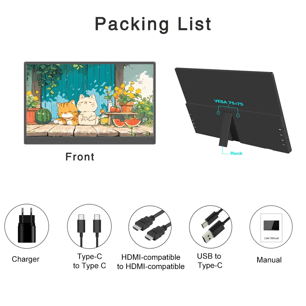 15.6 Inch Portable Monitor 1920x1080 60Hz IPS Panel  HDMI-compatible With PS4 PS5 Switch Laptop Built-in Speaker-6