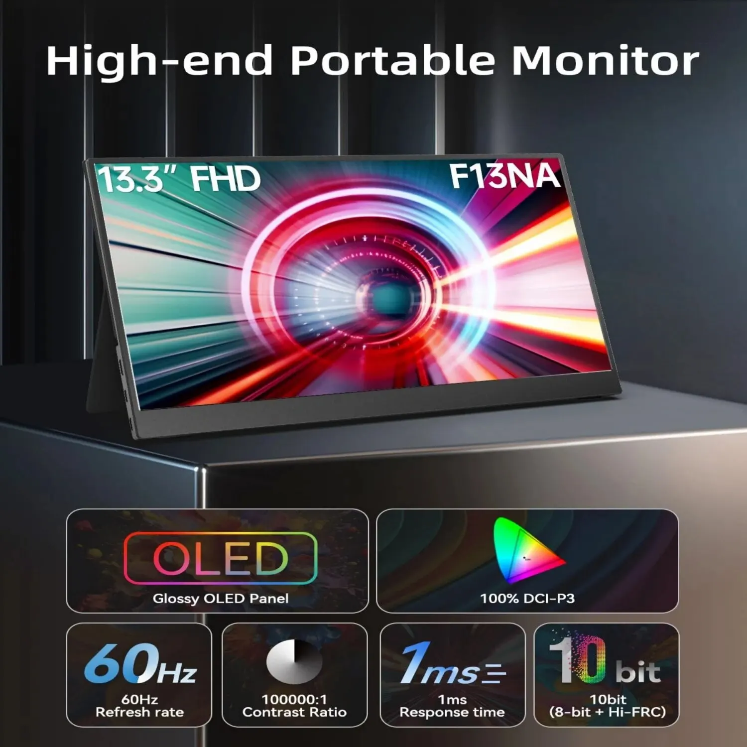 Bimawen 13.3inch OLED Portable Monitor with FHD Screen Response Time 1ms 10bit 100% DCI-P3 Monitor W/Adaptive Sunc Game HoR Mode-2