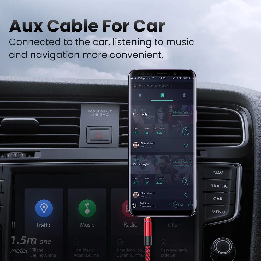 NNBILI 3.5mm Audio 1.5M Jack Cable Nylon Braid 3.5mm Car AUX Cable Headphone Extension Code for Phone MP3 Car Headset Speaker-4