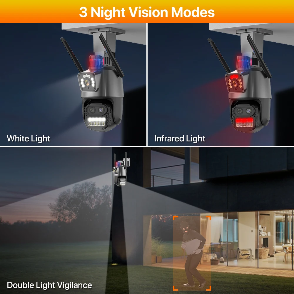 9MP Three Lens WIFI IP Camera 4K HD Dual Screen PTZ Camera Auto Tracking Security CCTV Camera 4MP P2P Video Surveillance iCSee-6