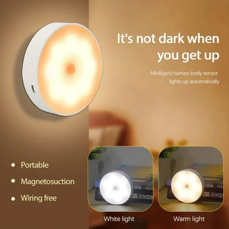PIR Motion Sensor LED Night Light USB Rechargeable Night Lamp For Kitchen Cabinet Wardrobe Lamp Staircase Wireless Closet Light-2