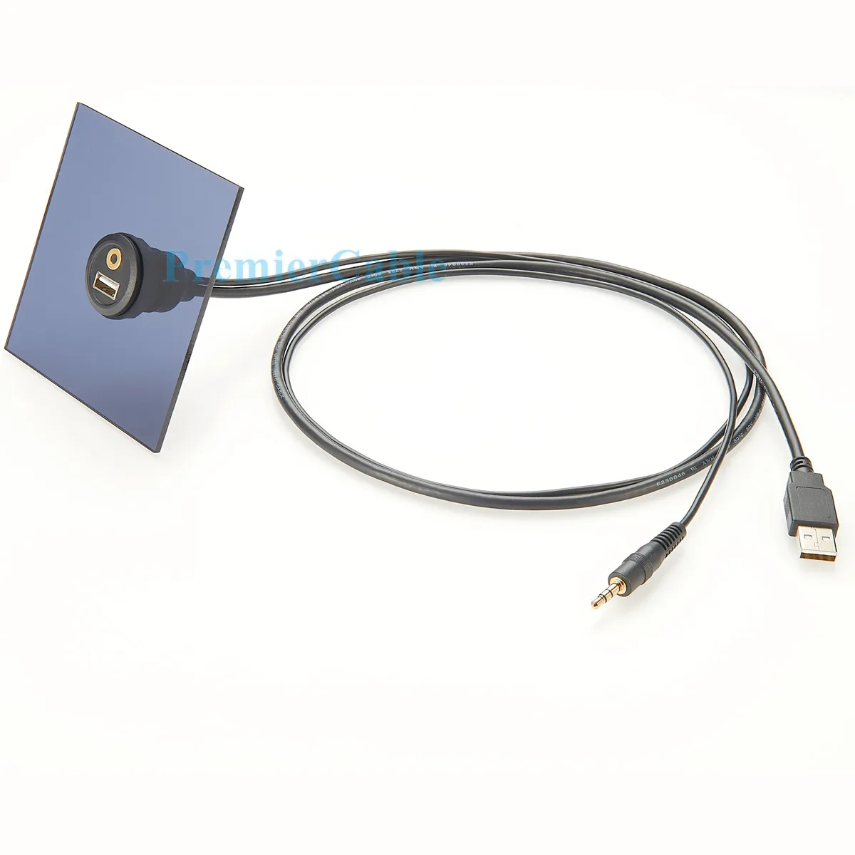 USB & 3.5mm Male to USB & 3.5mm Female Flush Mount Panel Mount Extension AUX Cable  Round Panel Mount 3.5mm&USB 2.0 Jack Cable-4