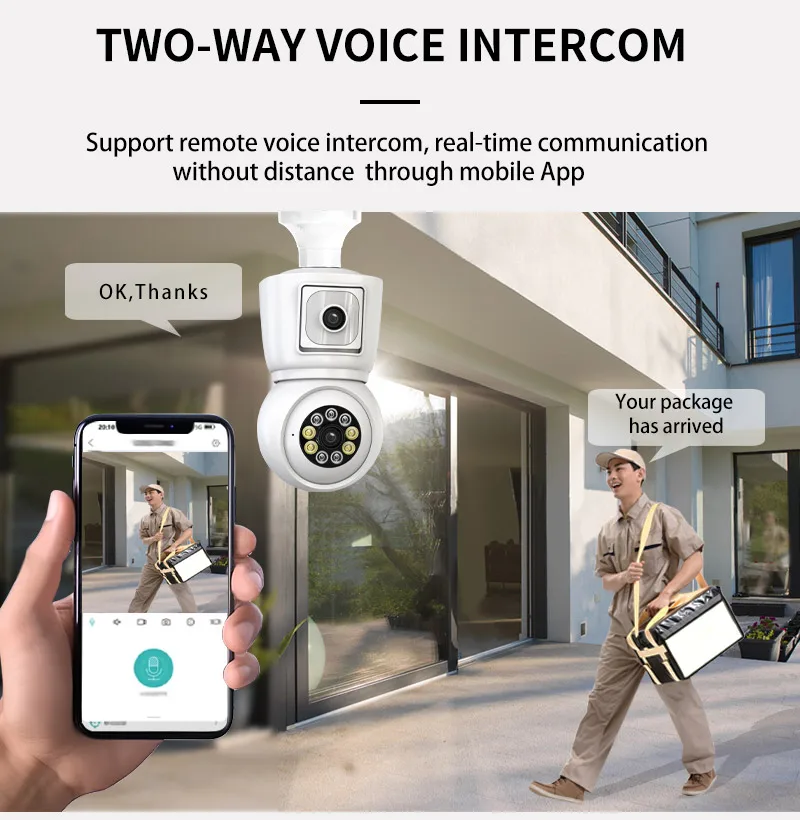 8MP E27 Bulb WiFi Camera 4K Dual Lens Dual Screen Cam Auto Tracking Two Way Audio Night Vision CCTV Security Protection ICSEE-3