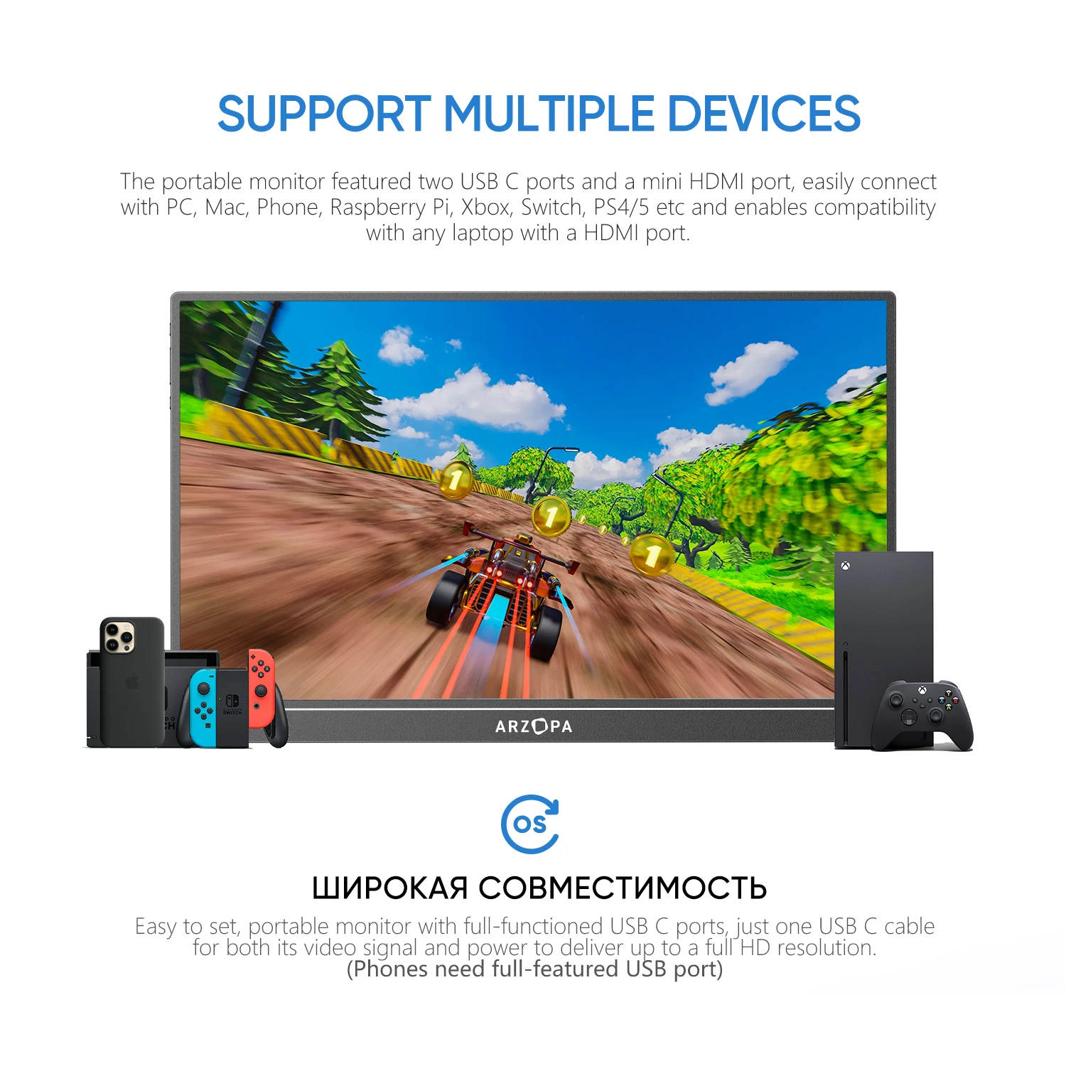 Arzopa 15.6'' FHD 1080P Portable Monitor with HDMI USB IPS Second Monitor External for PC Laptop Mac Switch Xbox ps4,S1 Table-6