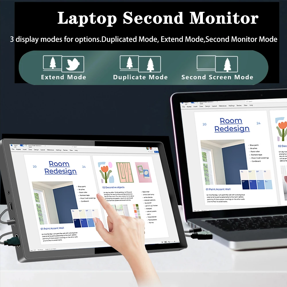 Portable Monitor 10.1 inch 2.5K(2560x1600) Touchscreen IPS Panel HD LCD Dispaly Travel Monitor Type-c For Laptop Switch PS4 PS5-6