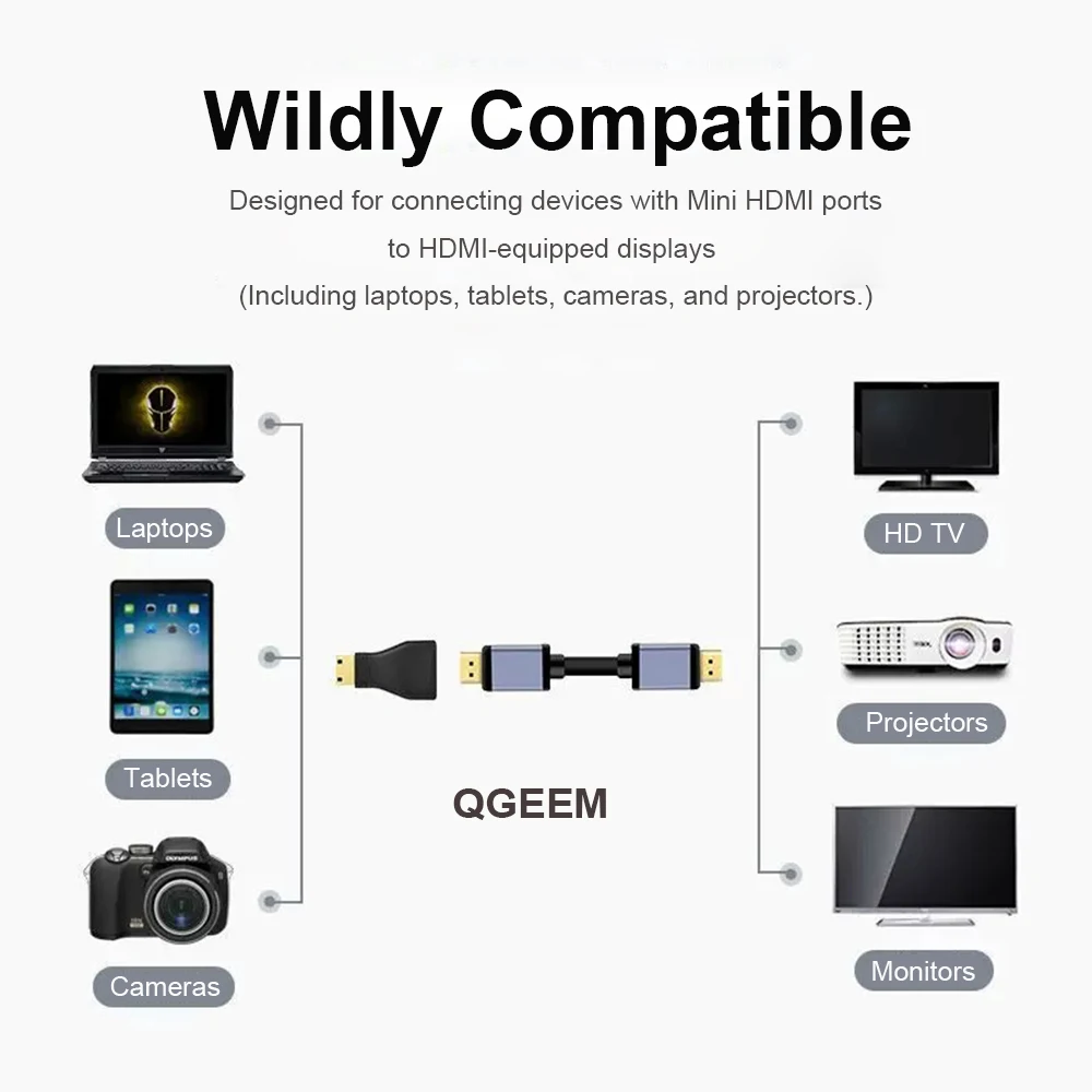 QGeeM MINI HDMI MALE TO HDMI A FEMALE ADAPTER converter HDMI to MINI HDMI Adatper 1080 P 2K 4K FOR MINI PC HDTV HD CAMERA 5504-5