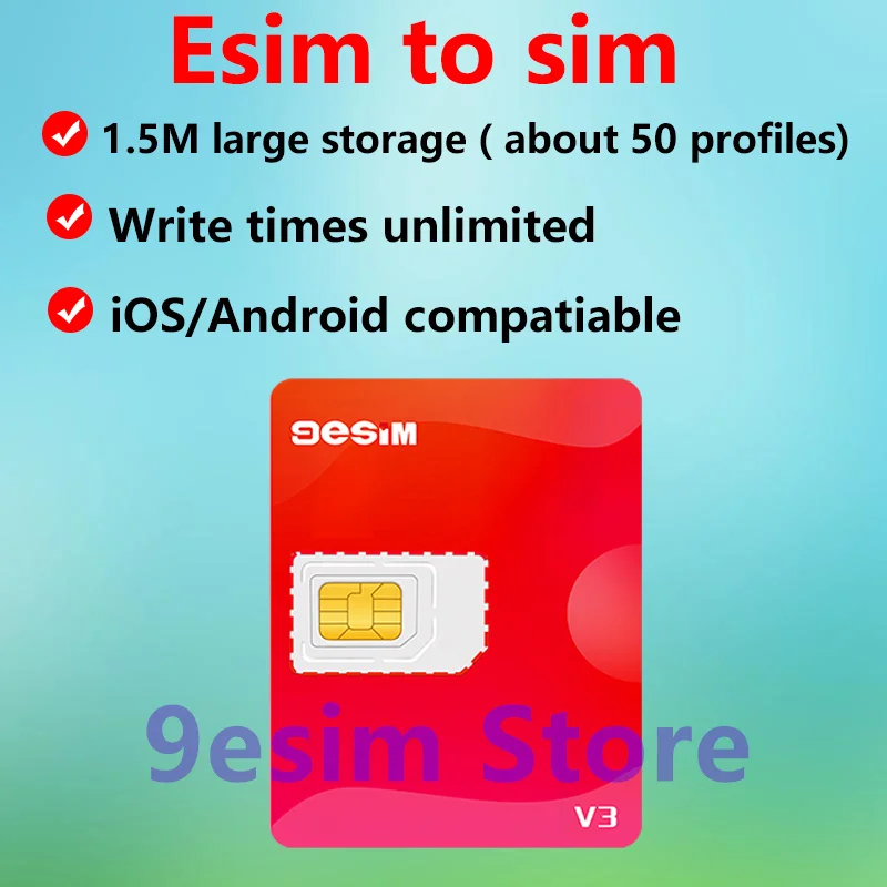 9esim esim to sim V3  adapter for iphone 16 pro max15 14removable euicc for studying abroad travel 5ber esim.me card module estk-4