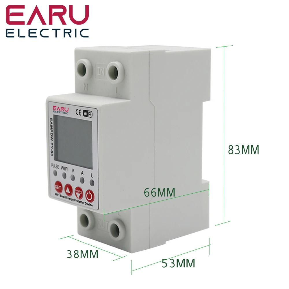 2P 63A TUYA APP WiFi Smart Circuit Earth Leakage Over Under Voltage Protector Relay Device Switch Breaker Energy Power kWh Meter-2