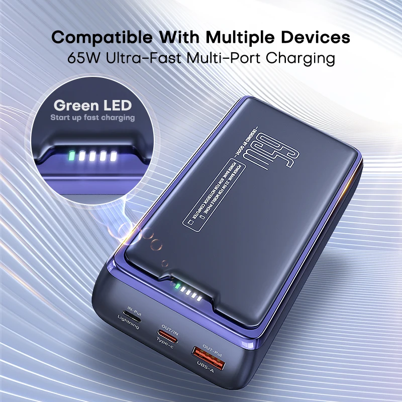 QOOVI Power Bank 30000mAh External Battery Capacity PD 65W Fast Charging Portable Charger Powerbank For Laptop iPhone Samsung-4