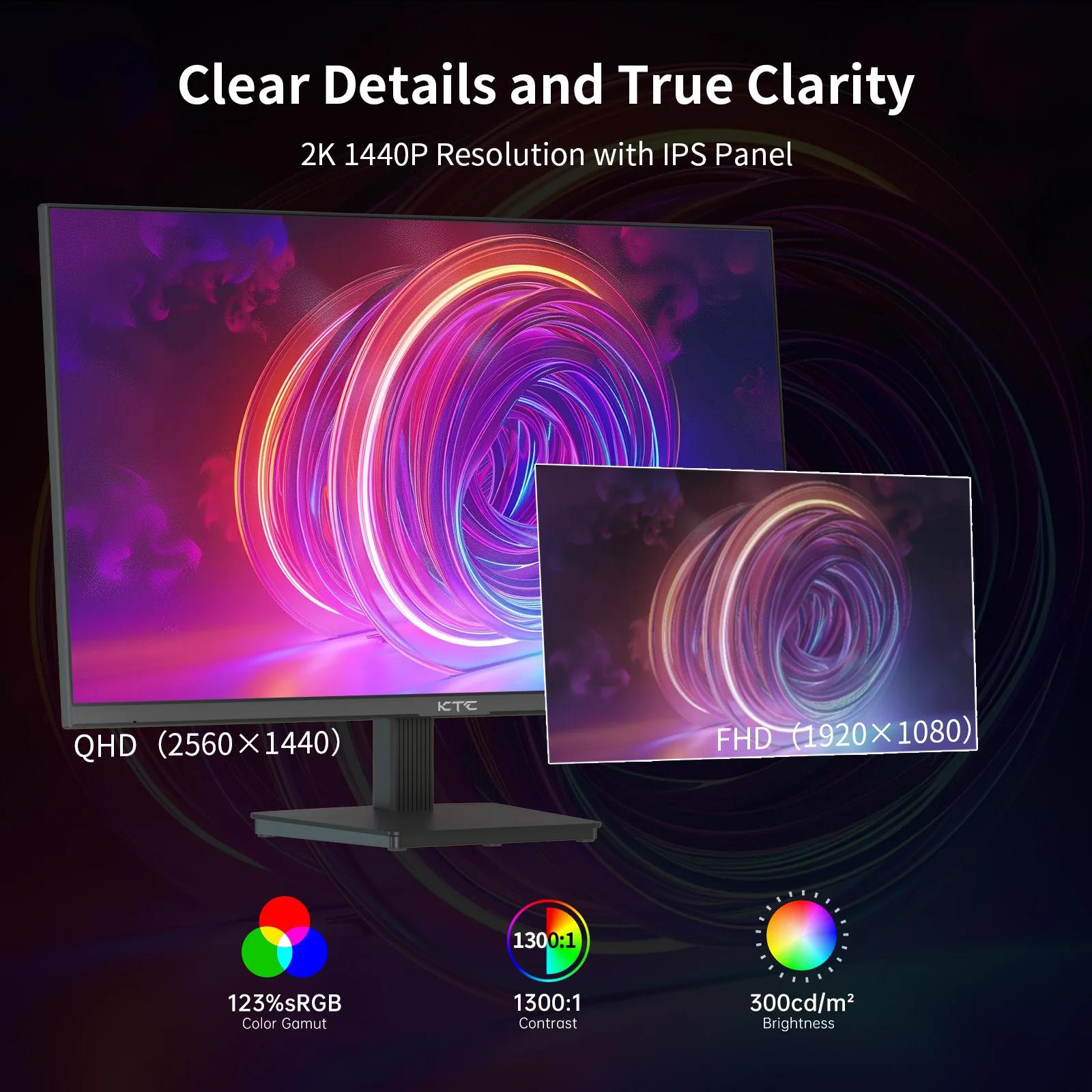 KTC H27T27 27inch QHD 100Hz Gaming Monitor 2560x1440 IPS Fast Panel Screen 16:9 ELED 1ms GTG Response Time 99% sRGB HDR10-3