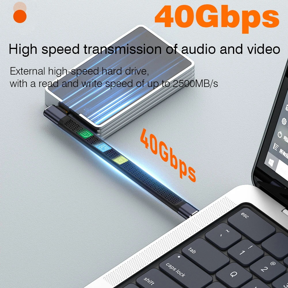 USB 4 90 Degree Thunderbolt3 Elbow USB C Cable 40Gbps Thunderbolt 4 Angle Type C Cable for SSD Laptop Macbook Elbow Connector-5