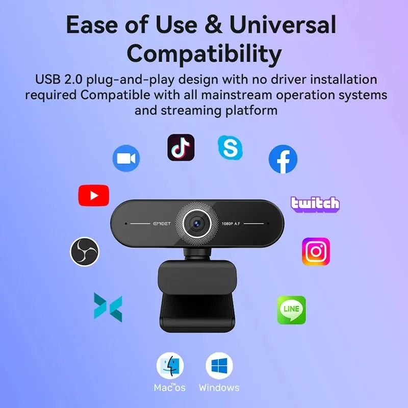 4K Webcam 1440P 2K Web Camera 1080P EMEET C60E Autofocus USB Computer Camera for Living/ Video Call/ Conference-4