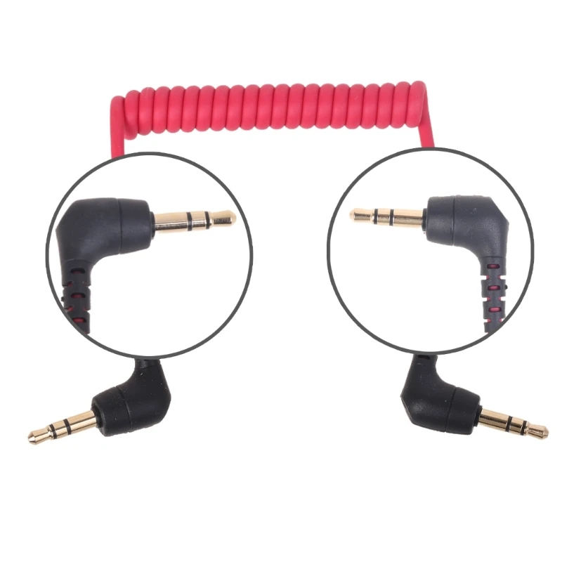 3.5mm TRS Male to Male Coiled Mic Cord Right Angle Connection Line Microphones Phone Camera Adapters Cable for Rode SC2-2