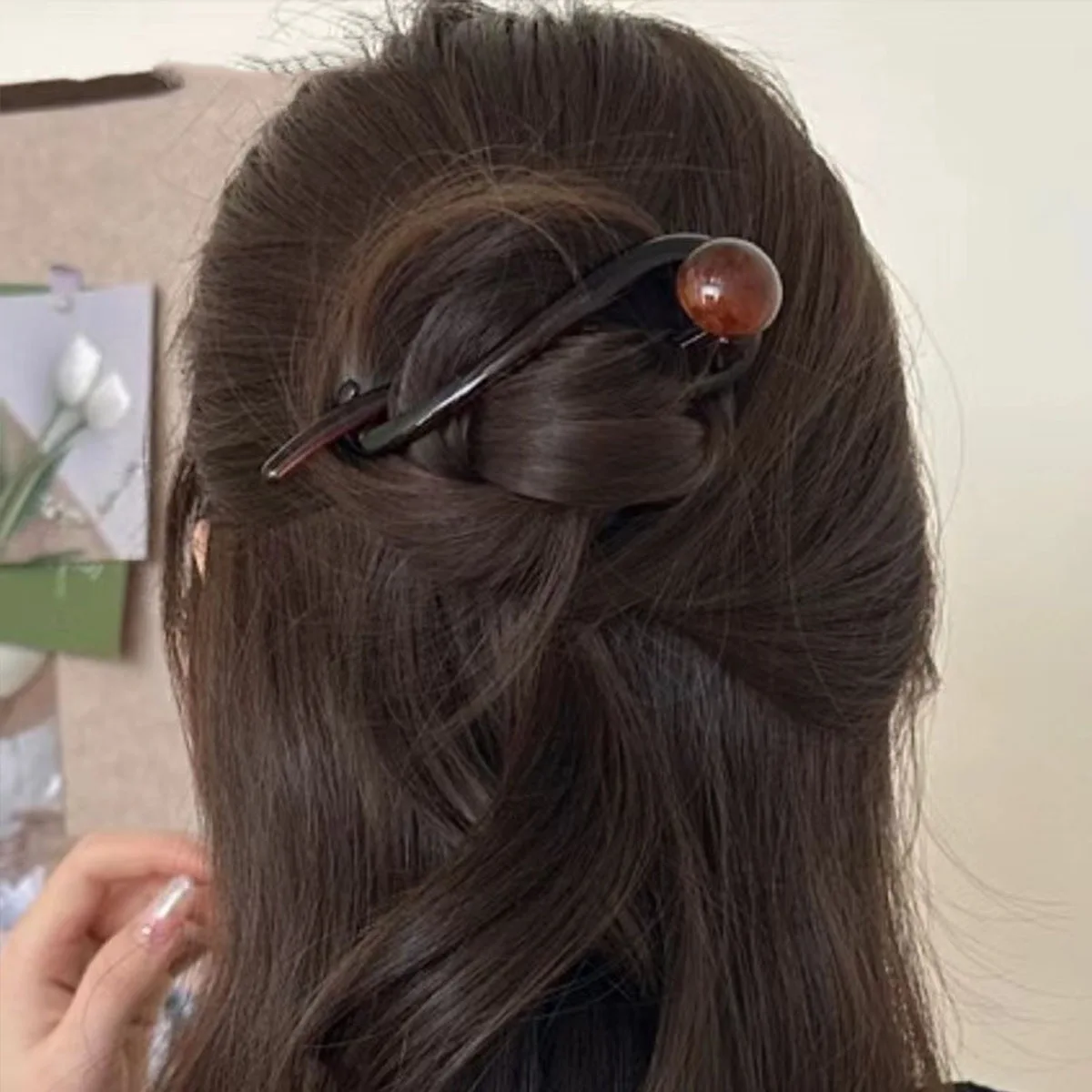 New Twist Hair Clip Plastic Acrylic Bead Imitation Pearl Hairpin Twisted Design Women Hair Accessories-6