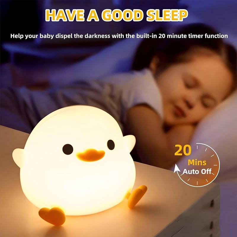 DoDo Duck Night Light, Cute Duck Lamp, Rechargeable Dimmable Nightlight, Silicone LED Bedside Lamp Nursery Touch-Sensitive-4